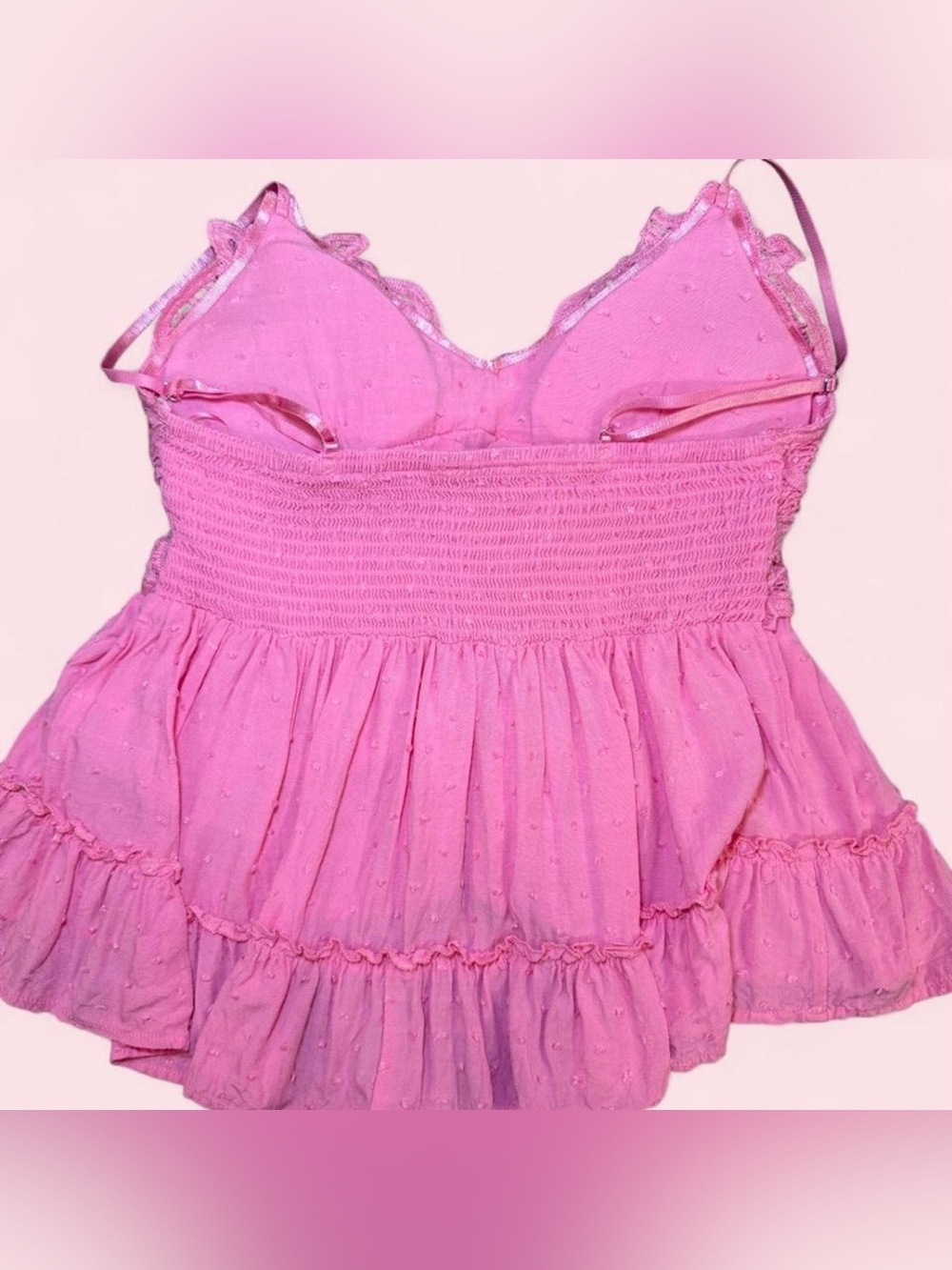 Blue B Pink Lace Swiss Dot Ruffled Tiered Cami Top Size S - Picture 3 of 7